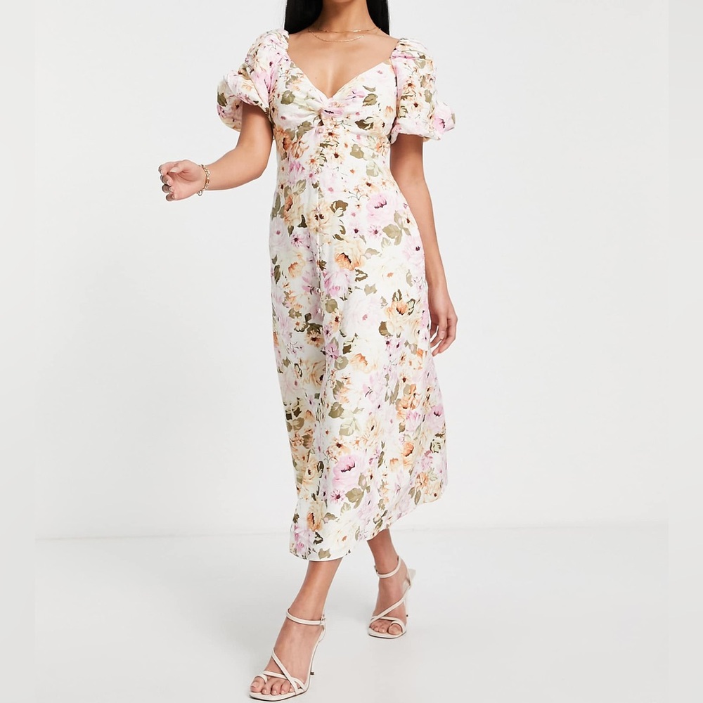 NWT Ever New - Petite puff sleeve midi dress in rose floral - Size 0